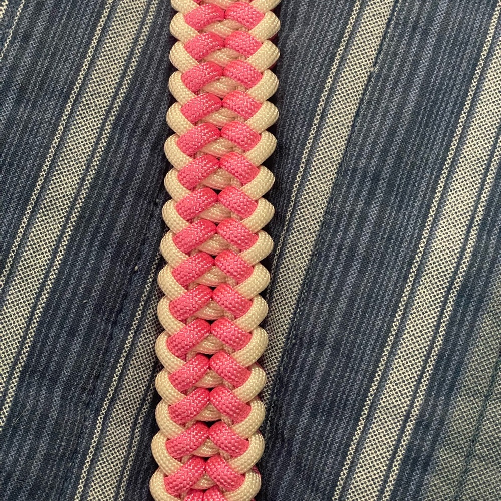 Handcrafted handmade pink white Paracord bracelet silver metal clasp 8.5 inches - Picture 5 of 11